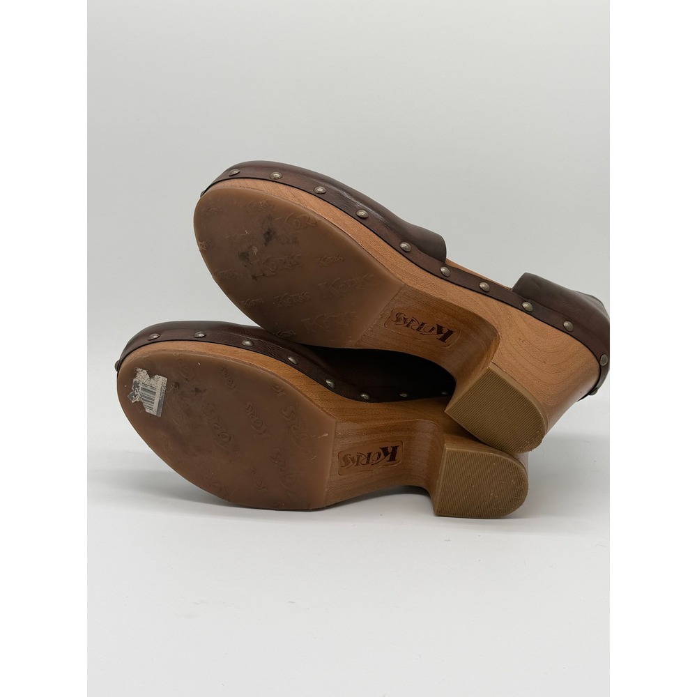 Korks Clog Arielle Platform Clog Women 9M Brown Studded Wood Block Heel Cutout - Picture 9 of 11